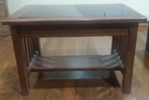 mesa de centro rectangular de madera con vidr - Imagen 1